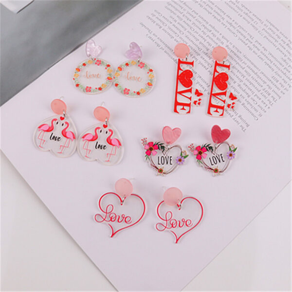 Wholesale Flamingo Heart Acrylic Earrings