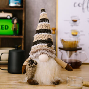 Light Coffee Dwarf Holding Coffee Bag Striped Hat