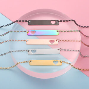 Wholesale Valentine's Day Stainless Steel Rectangular Hollow Heart Necklaces