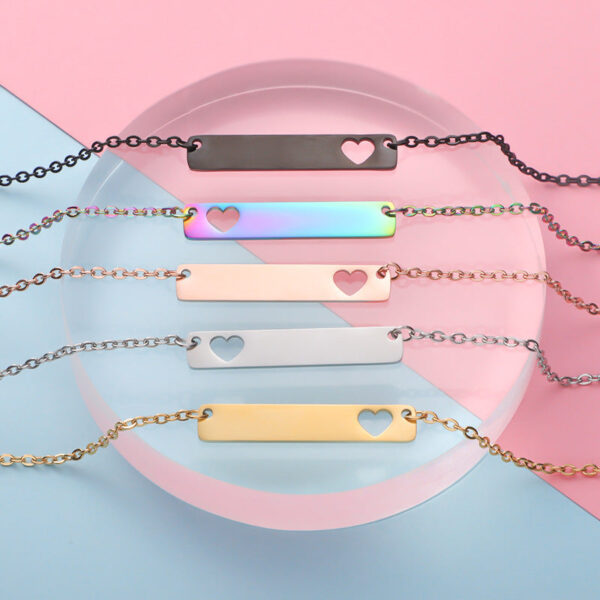 Wholesale Valentine's Day Stainless Steel Rectangular Hollow Heart Necklaces