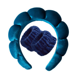 Gold velvet royal blue headband + 2 wrist straps (stitched interface)