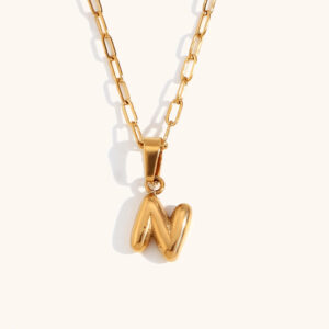 Mini bubble letter paper clip chain necklace-Gold-N