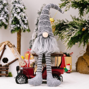 Christmas Knitted Hat Striped Hanging Leg Dwarf Grey