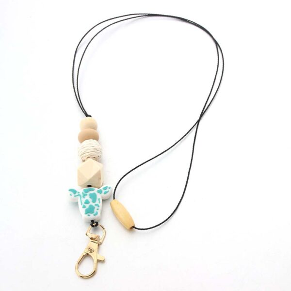 Wholesale Bohemian Style Beaded Silicone Wooden Beads Lanyard Bull Head Keychain