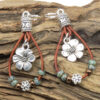 Wholesale Leather Cord Flower Alloy Earrings