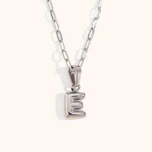 Mini bubble letter paper clip chain necklace-Silver-E