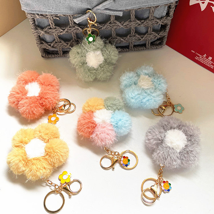 Wholesale Cherry Blossom Fur Ball Car Keychains