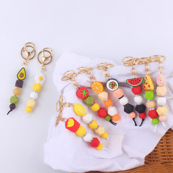 Wholesale Fruit Watermelon Silicone Beaded Keychain