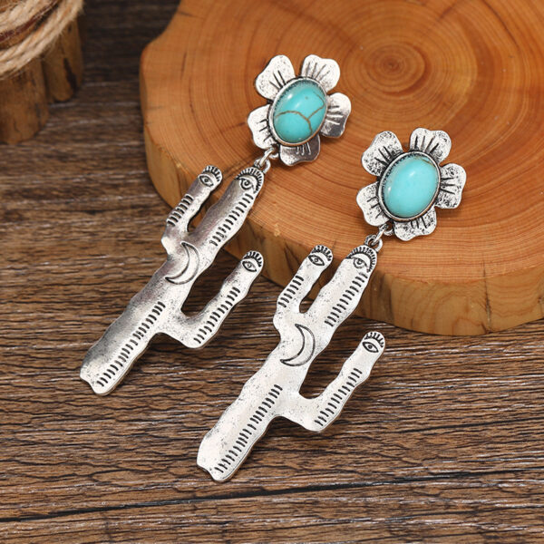 Wholesale Lotus Leaf Alloy Flower Desert Cactus Flower Turquoise Earrings