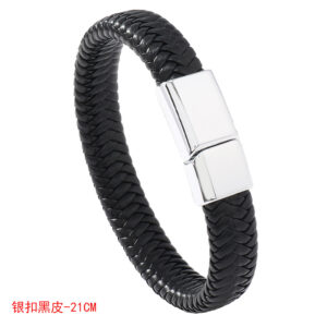 Silver buckle black leather -21cm