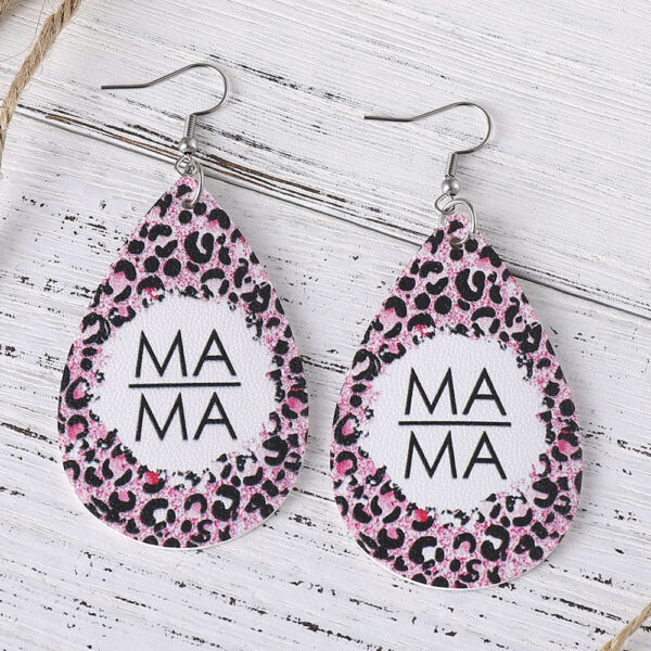 Wholesale Jewelry Mother's Day Leopard MAMA Letter PU Leather Earrings