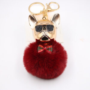 Wine Red / Cool Dog fur ball keychain