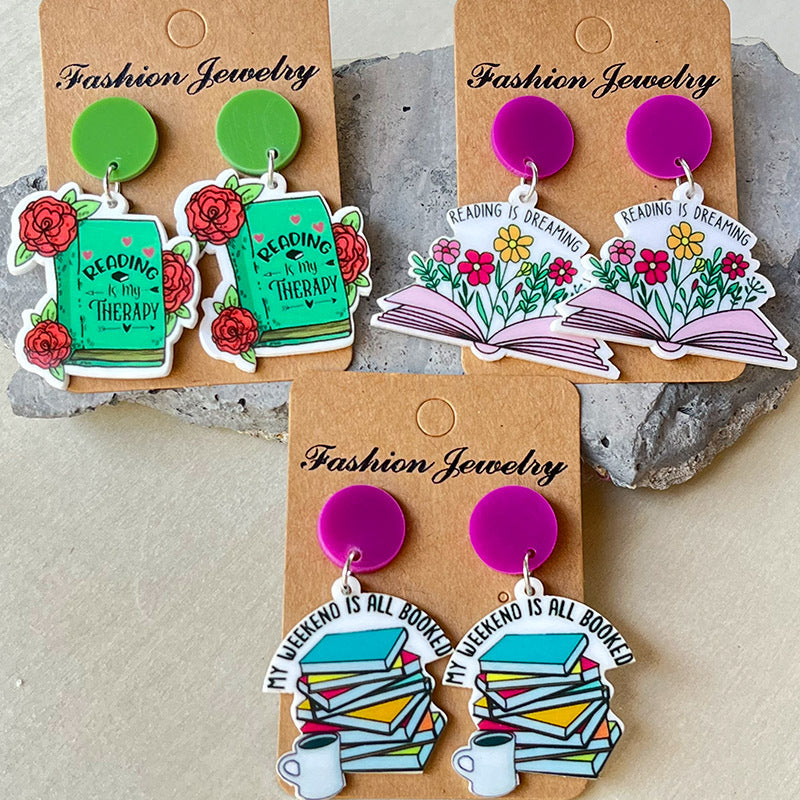 Wholesale Teacher Gifts Books Coee Flowers Acrylic Earrings