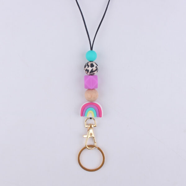 Wholesale Cartoon Rainbow Silicone Bead Hanging Rope Identification Necklace Keychain