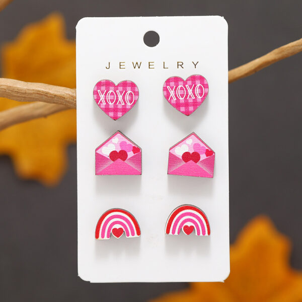 Wholesale Valentine's Day Love Rose Set Wooden Earrings
