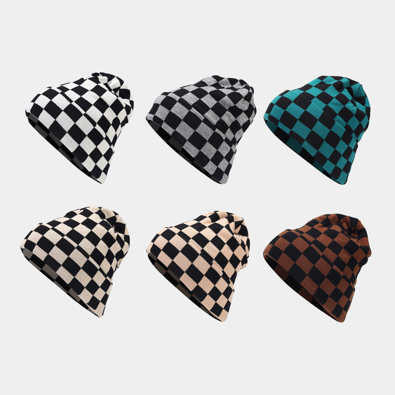 Wholesale Winter Hat Checkerboard Knitted Hat Plush Hat