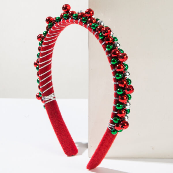 Wholesale New Red and Green Christmas Headband Women's Simple Thin Edge Flannel Christmas Bell Hair Ornament