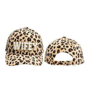 Beige leopard print-WIFEY corduroy baseball cap / Adjustable