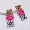 Wholesale Mother's Day MOM Leopard Pink Lip Print Wooden Earrings
