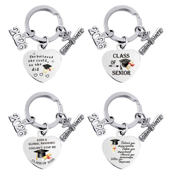 Wholesale Season of Graduation Gift Heart-shaped Color Printing Stainless Steel Keychain