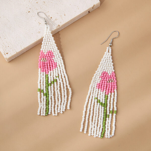 Wholesale Boho Flower Rice Beads Tassel Hand Braided Earrings
