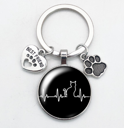 O1CN01gI2LNm1hoRSBuwe5M_2216197114324-0-cib Wholesale Love Cat Pet Footprints Dog Glass Convex Round Metal Keychains