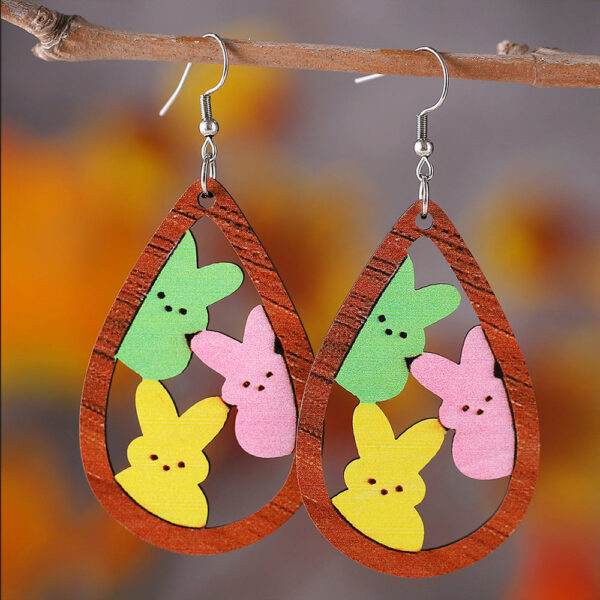Wholesale Easter Openwork Bunny Wooden Earrings