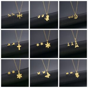 Wholesale Flower Dragonfly Stainless Steel Necklace Earrings Set