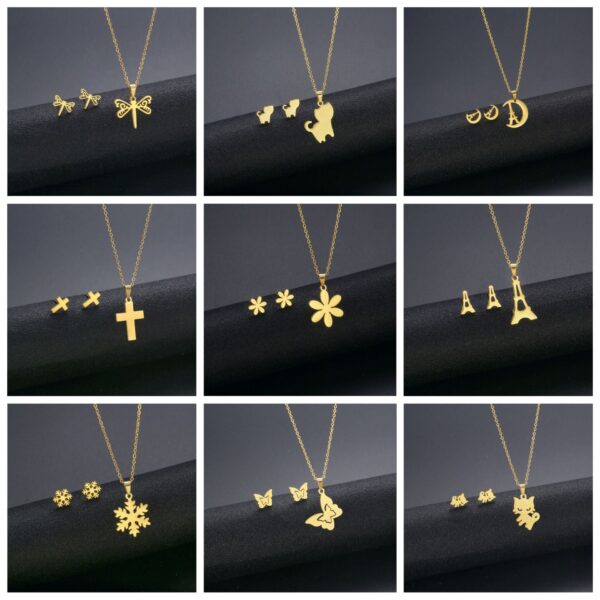 Wholesale Flower Dragonfly Stainless Steel Necklace Earrings Set
