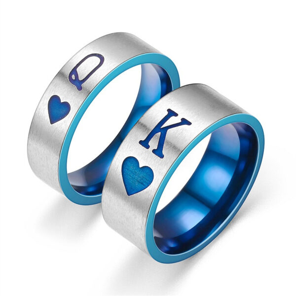 Wholesale Playing Card K Q Valentine's Day Titanium Steel Rings