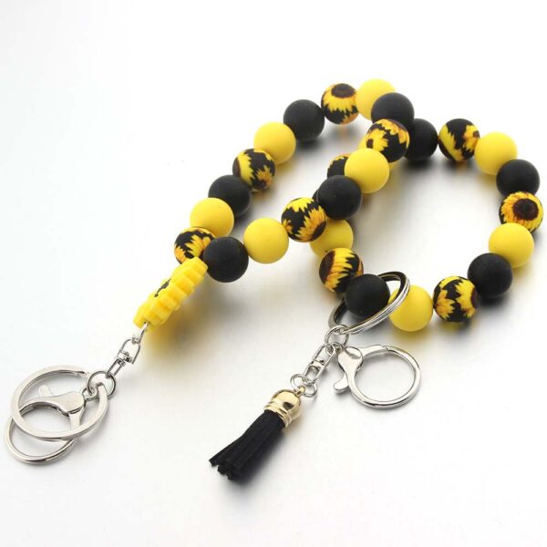Wholesale Sunflower Silicone Beaded Wrist Keychain