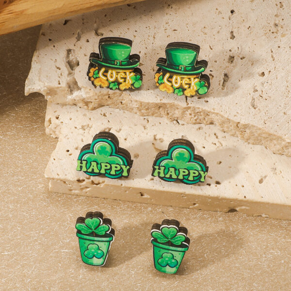 Wholesale St. Patrick's Day Lucky Shamrock Hat Wooden Stud Earrings