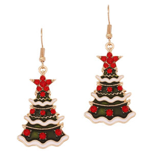 Wholesale Christmas Alloy Diamond Inlaid Christmas Tree Drop Oil Earrings