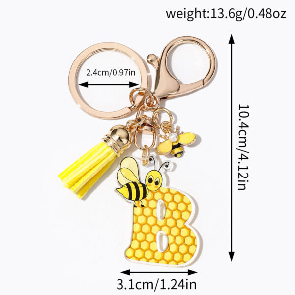Wholesale Bee Honeycomb Acrylic English Letter Tassel Bee Enamel Keychain