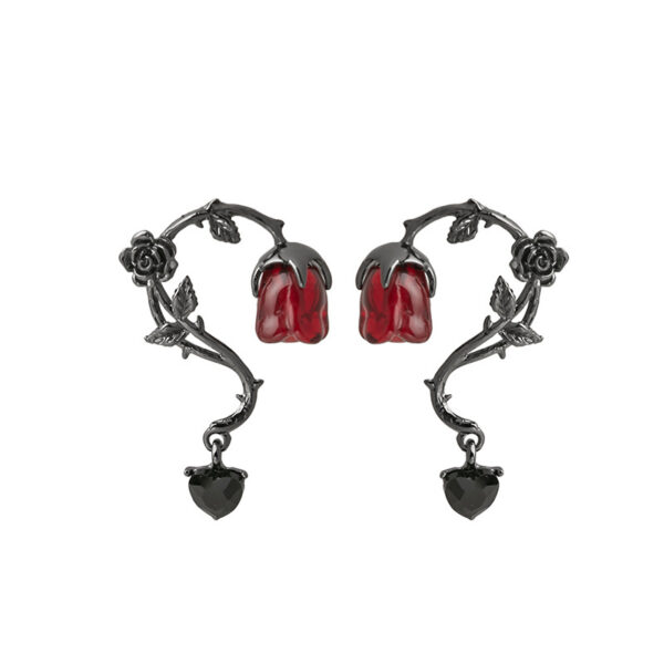 Wholesale Thorn Cane Red Rose Alloy Earrings