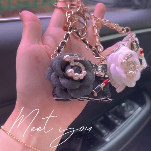 Wholesale Fabric Camellia Handbag Model Keychain