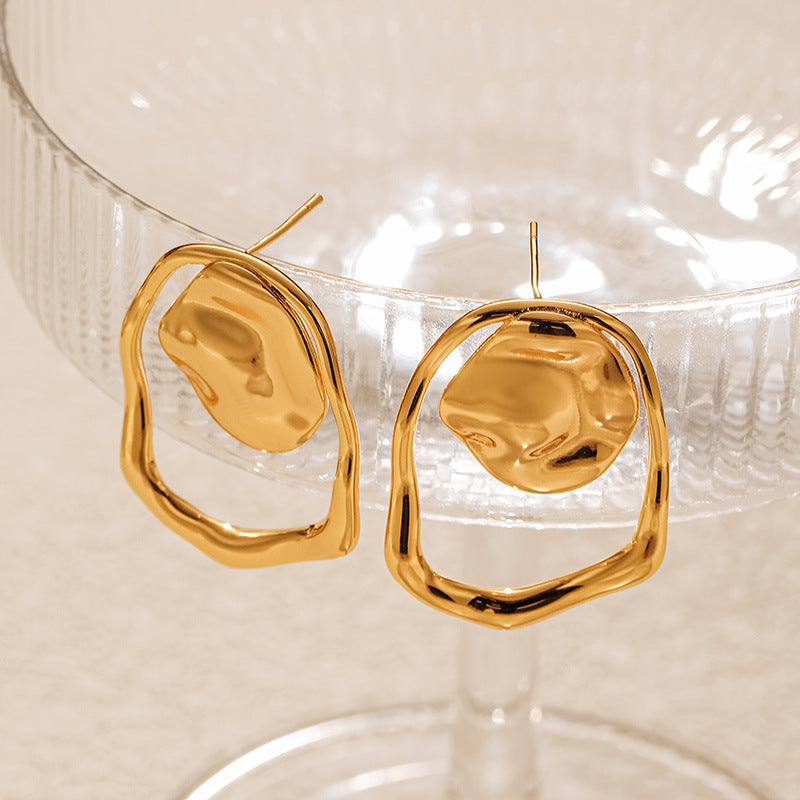 Wholesale Irregular Pleated S925 Sier Needle Round Vintage Gold-plated Earrings