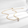 Wholesale Fashion Double Layered Rectangular White Shell Titanium Steel Necklace