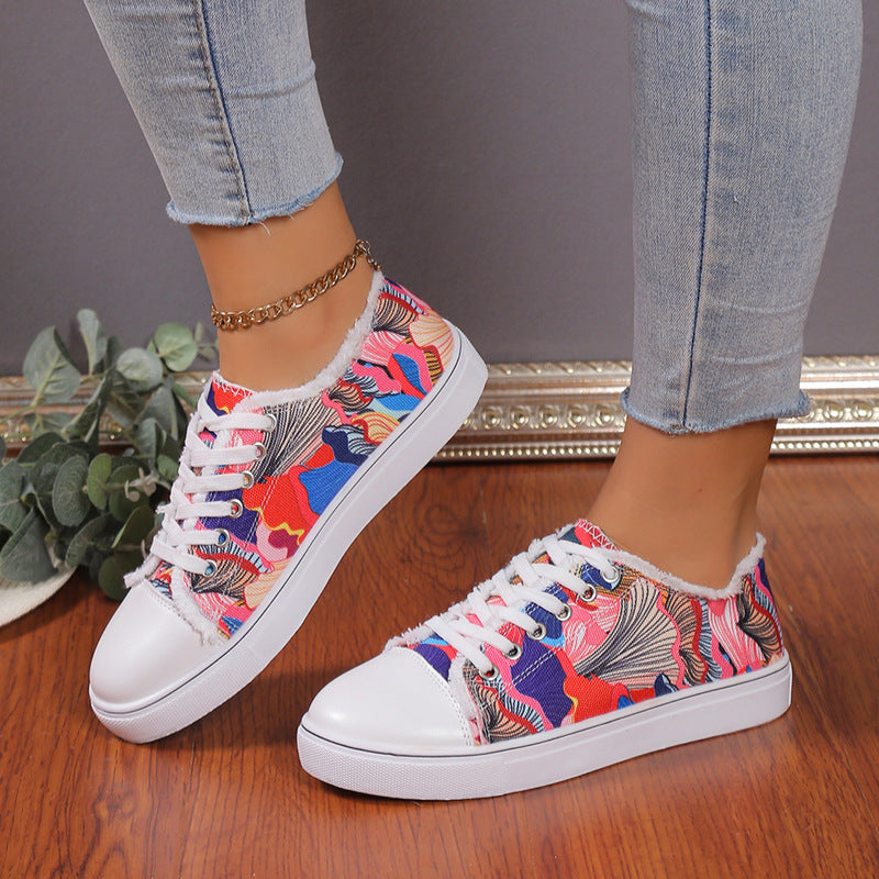 Wholesale Lace Flat Casual Canvas Shoes Rubber Women Shoes