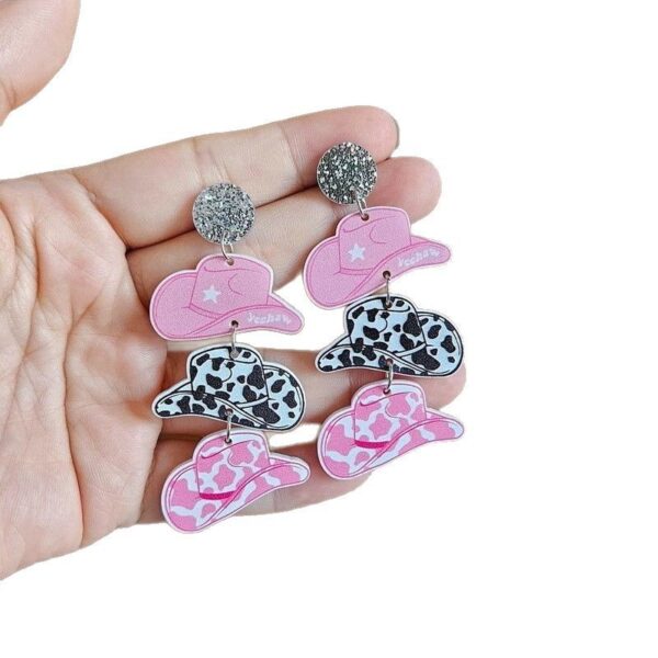 Wholesale Valentine's Day Cowboy Pink Hat Boots Disco Ball Acrylic Earrings