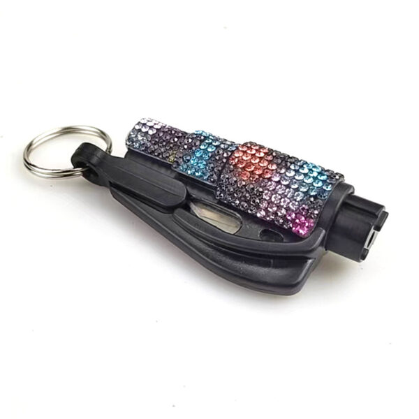 Wholesale Leopard Print Car Key Life Hammer with Diamond Car Plastic Keychain