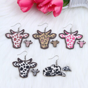 Wholesale Large Bull Head Small Bull Head Wood Earrings