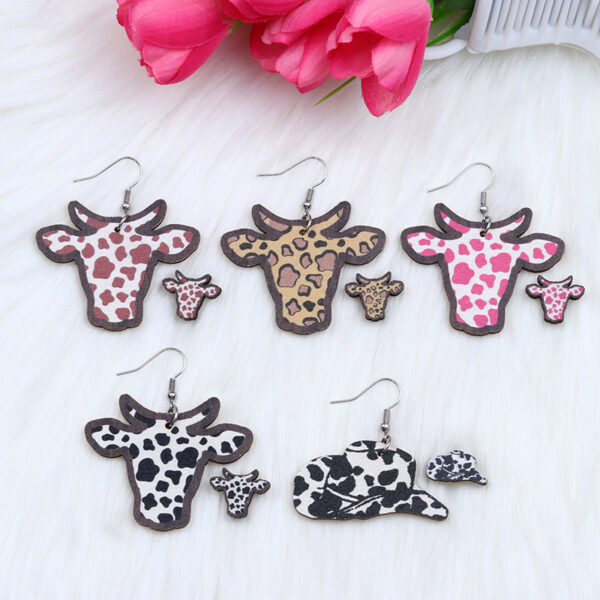 Wholesale Large Bull Head Small Bull Head Wood Earrings