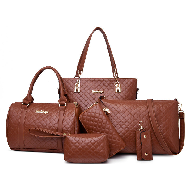 Wholesale PU Rhombus Embroidery Thread Shoulder Handbag Multi-Piece Set