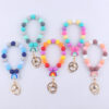 Wholesale Rainbow Silicone Beaded Wrist Keychain