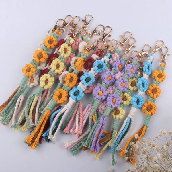 Wholesale Cotton Rope Handwoven Flower Keychain