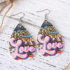 Wholesale Valentine's Day Love Leopard Heart Water Drop Pendant PU Double-sided Valentine's Day Earrings