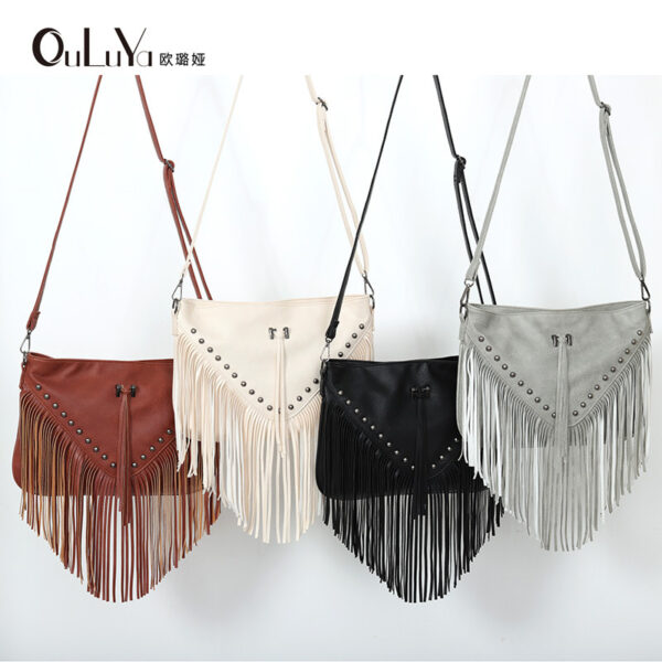 Wholesale PU Rivet Tassel Shoulder Bag