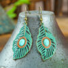 Wholesale Bohemian Hollow Tree Leaf Inlaid Turquoise Drop Earrings