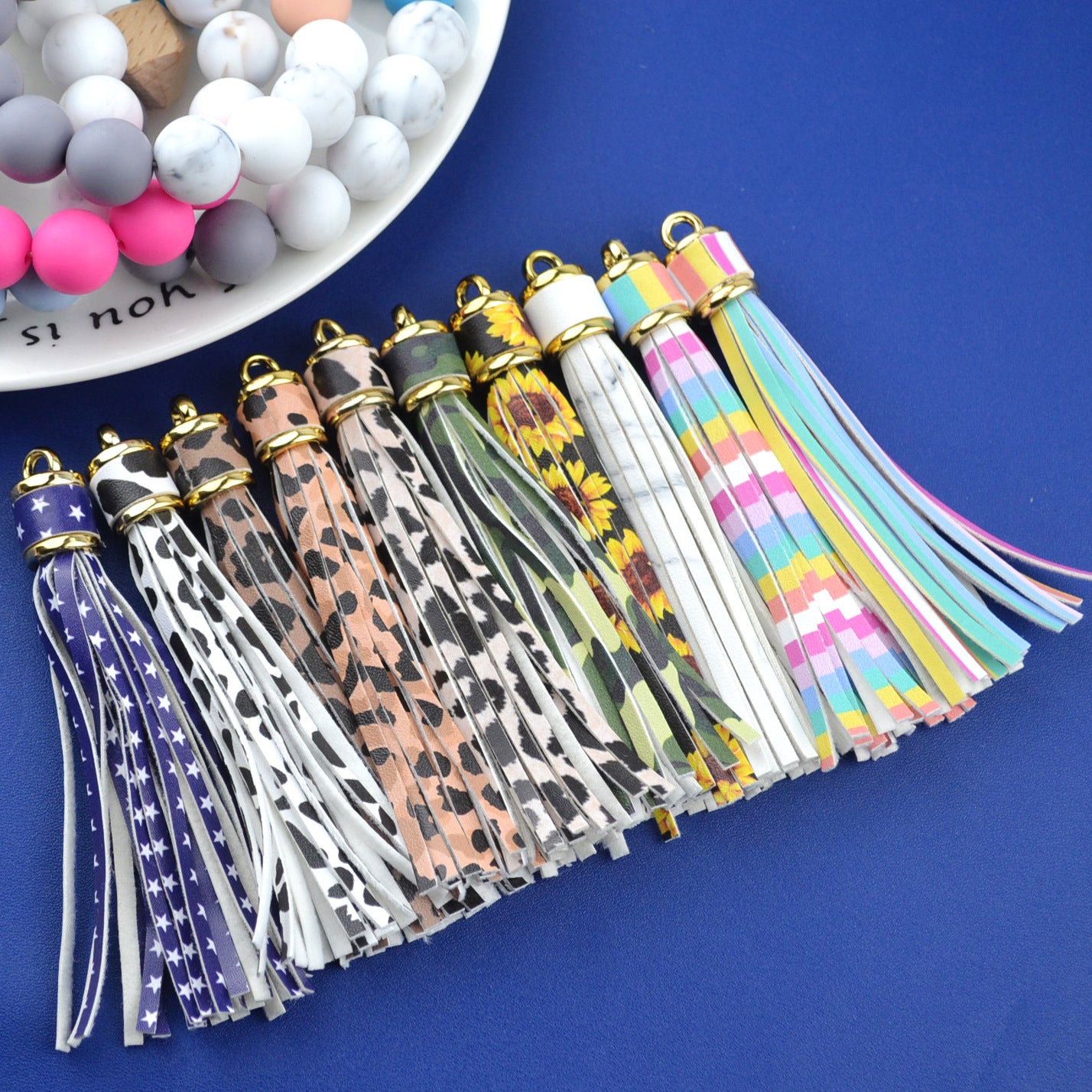 Wholesale Leopard Print PU Leather Tassel Printed Pendant Keychain Aessories